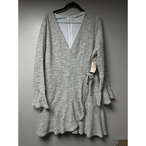 A Beautiful Soul Wrap Dress Womens 18/20 Grey NWT Textured Ruffle Bell Sleeve